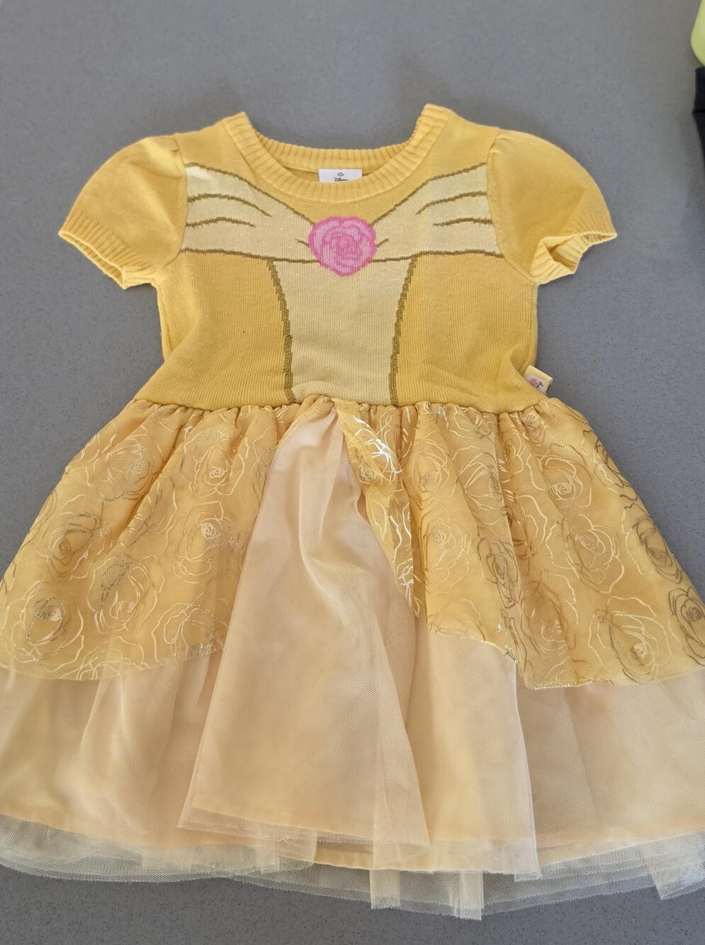 Disney Yellow Princess Knit & Tulle Dress with Pink Rose
